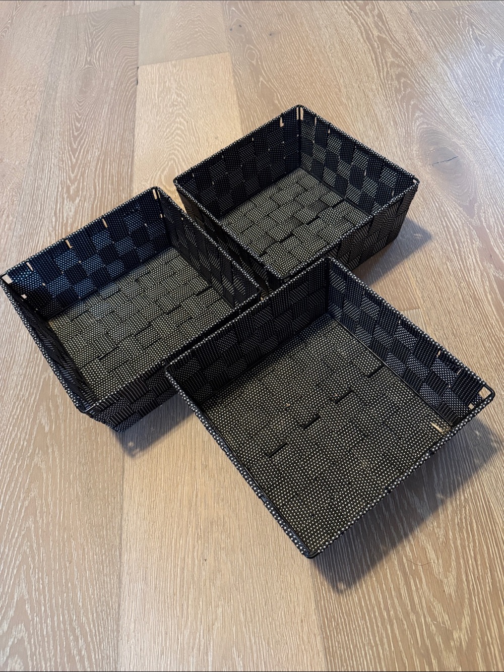 Set of 3 Black Woven Organizer Bins